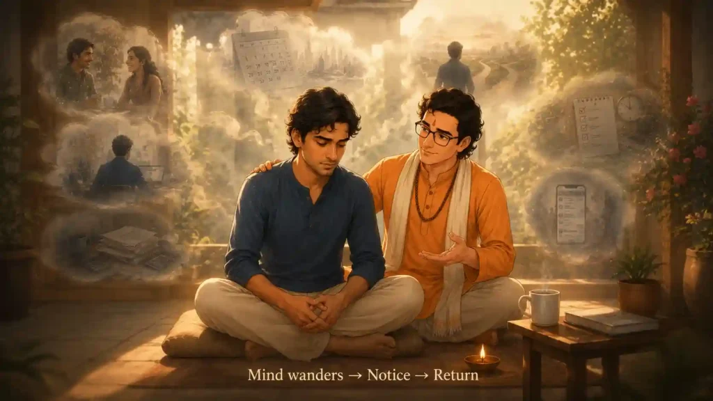 Sakha helping a person bring a wandering mind back to the present