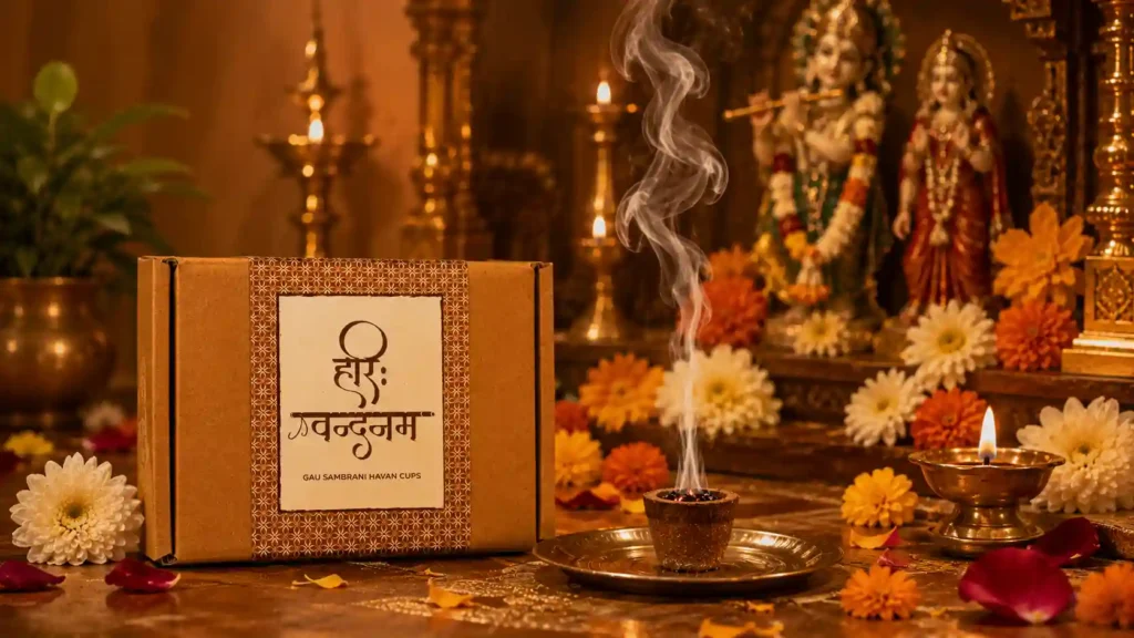 Dharmic Sakha Gau Sambrani Havan Cup burning during home pooja