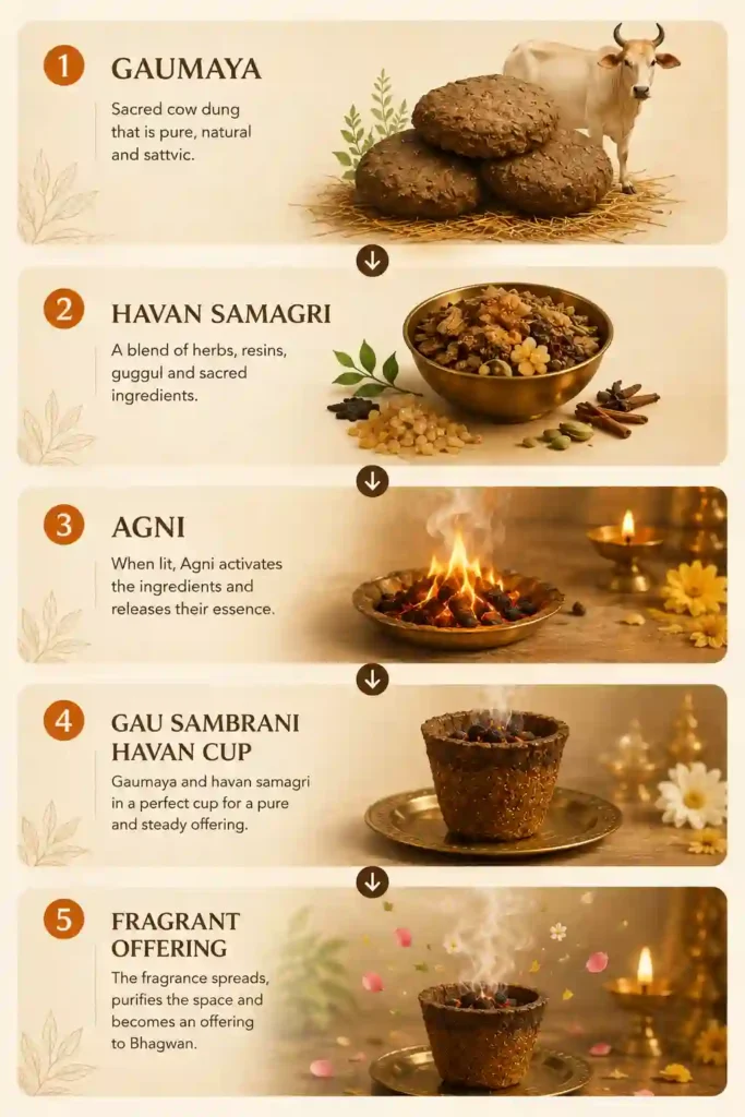 Gaumaya Havan Samagri and Agni in Gau Sambrani Havan Cup